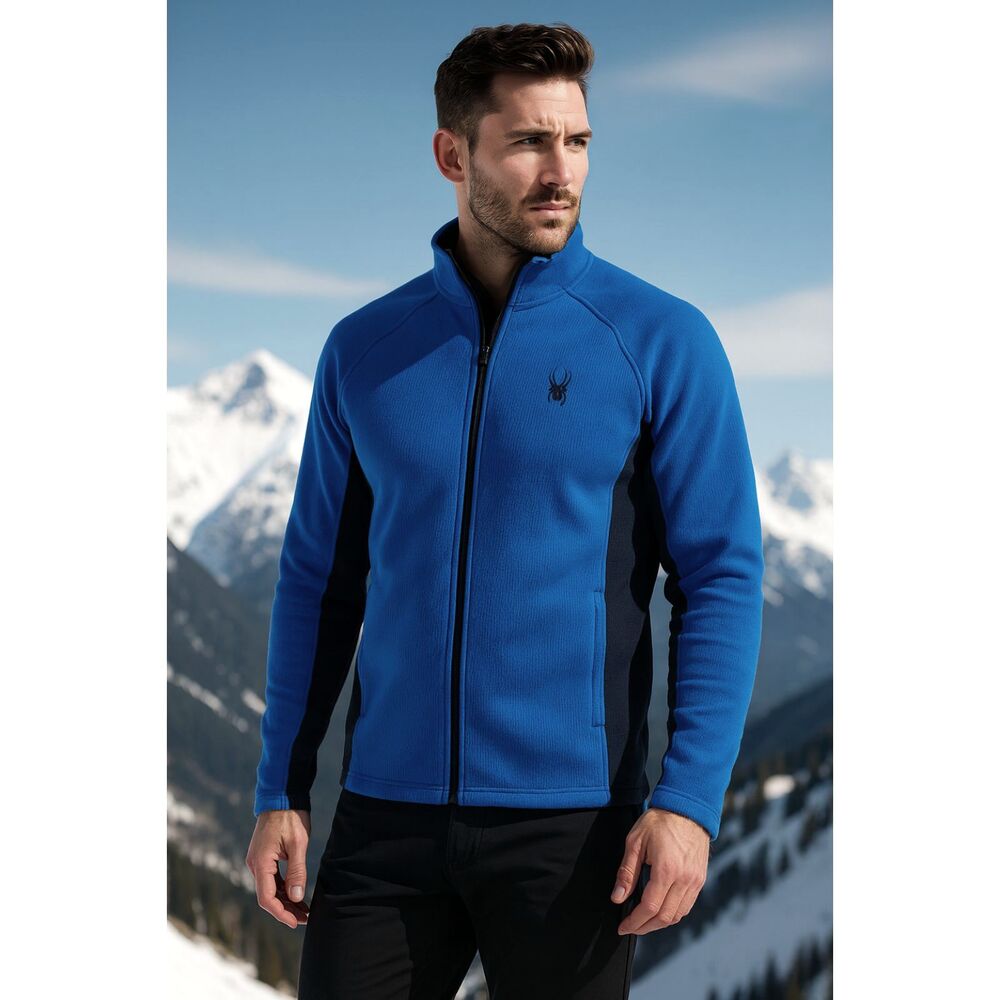 SPYDER Blue Black Full Zip Fleece Ski Snowboard Jacket Top Mens Size Medium